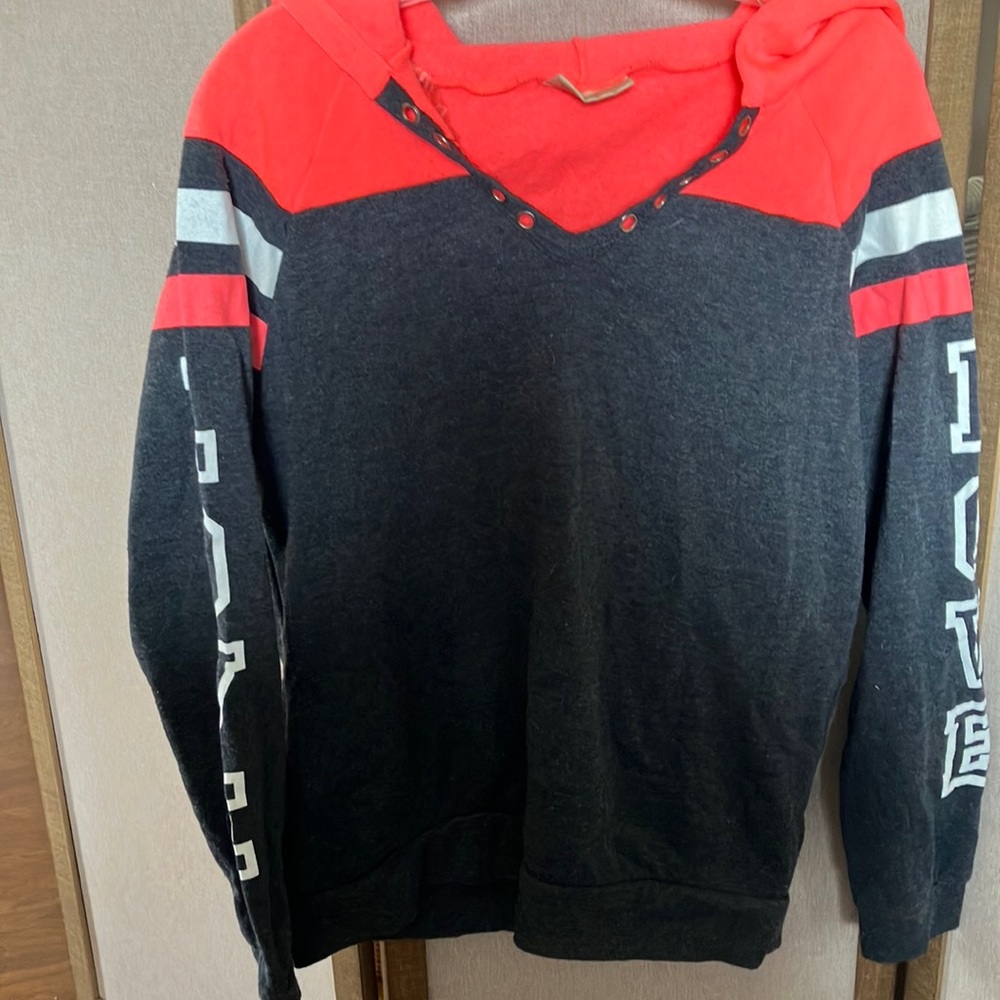 FINAL MARKDOWN Bobbie Brooks Vibrant Coral and grey hooded Fleece xl